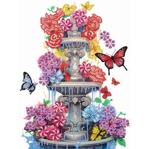 Butterfly Fountain 30*40CM (canvas) Partial Special-Shaped Drill Diamond Painting