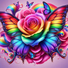 Load image into Gallery viewer, Rainbow Roses And Butterflies 30*30CM (canvas) Full Round Drill Diamond Painting
