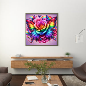 Rainbow Roses And Butterflies 30*30CM (canvas) Full Round Drill Diamond Painting