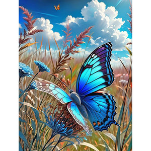 Blue Butterfly In The Sun 30*40CM (canvas) Full Round Drill Diamond Painting