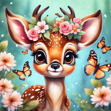 Load image into Gallery viewer, Butterfly And Deer In Flowers 30*30CM (canvas) Full Round Drill Diamond Painting
