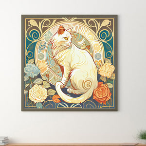 White Cat And Rose 30*30CM (canvas) Full Round Drill Diamond Painting