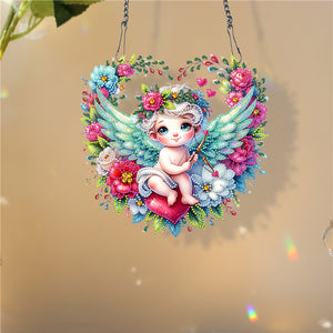 Single Side Wreath Angel Diamond Painting Hanging Pendant Wall Decor(Green Wing)