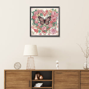 Love Butterfly Rose 30*30CM (canvas) Partial Special-Shaped Drill Diamond Painting