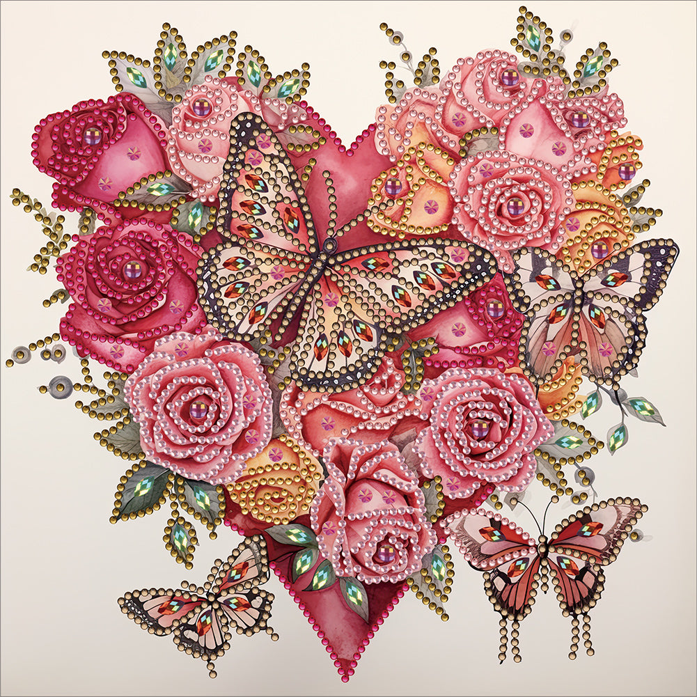 Love Butterfly Rose 30*30CM (canvas) Partial Special-Shaped Drill Diamond Painting