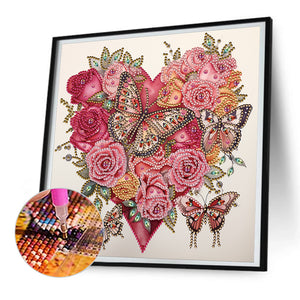 Love Butterfly Rose 30*30CM (canvas) Partial Special-Shaped Drill Diamond Painting