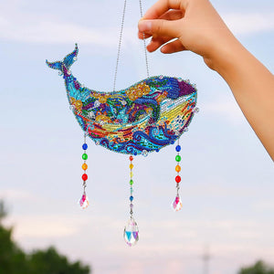 Animal Wind Chimes Beautiful Whale Diamond Crystal Painting Ornament Wall Decor