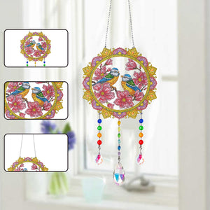 Animal Wind Chimes Flower Pair Of Birds Diamond Crystal Painting Wall Ornament