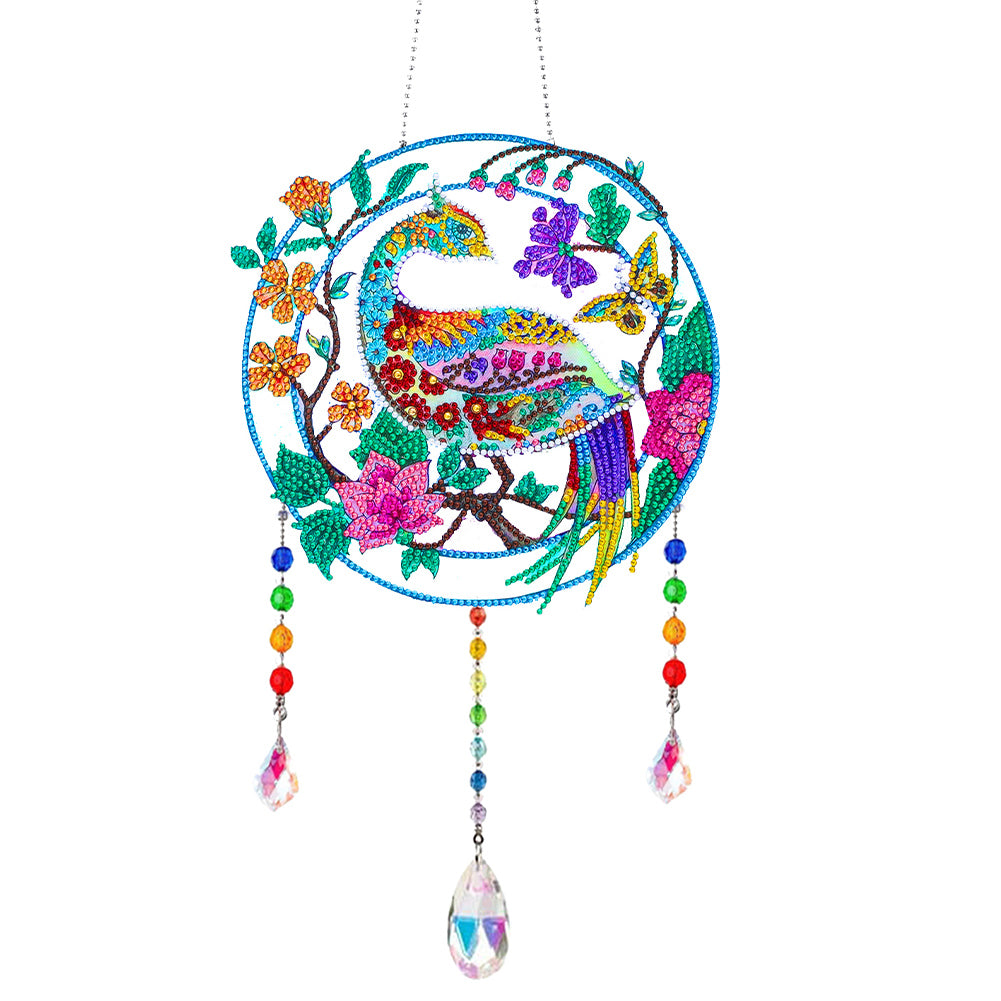 Animal Wind Chimes Beautiful Bird On Branch Diamond Crystal Painting Ornament