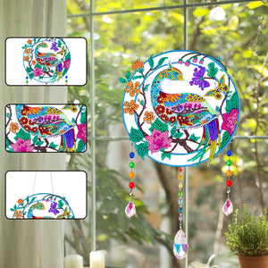 Animal Wind Chimes Beautiful Bird On Branch Diamond Crystal Painting Ornament