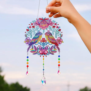 Animal Wind Chimes Flower 1 Pair Lovebirds Diamond Crystal Painting Ornament