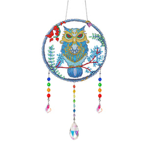 Animal Wind Chimes Mysterious Owl On Branch Diamond Crystal Painting Ornament