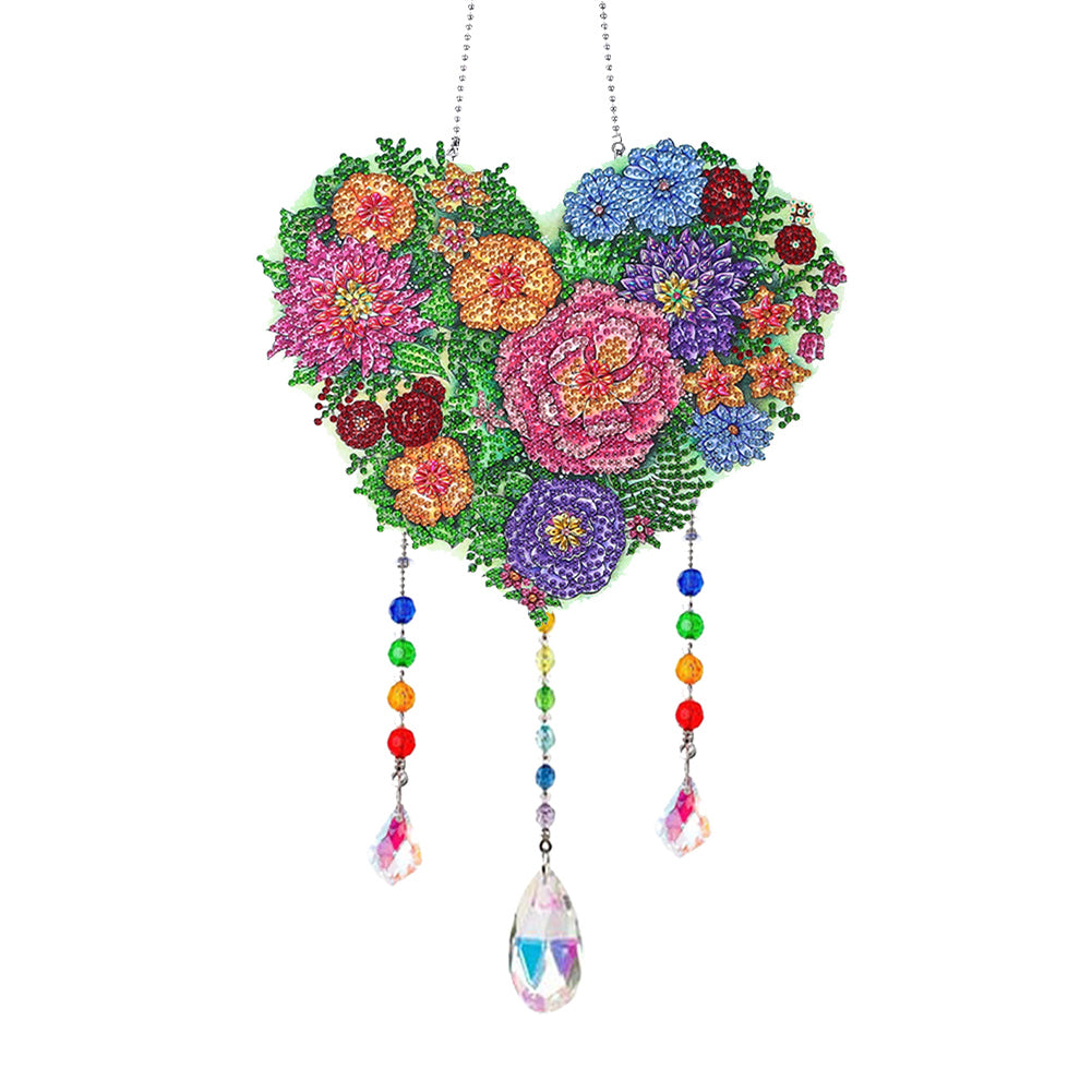 Flower Wind Chimes Heart Diamond Crystal Painting Ornaments for Home Wall Decor