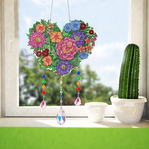 Flower Wind Chimes Heart Diamond Crystal Painting Ornaments for Home Wall Decor