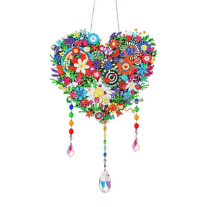 Flower Wind Chimes Heart Diamond Crystal Painting Ornaments for Home Wall Decor