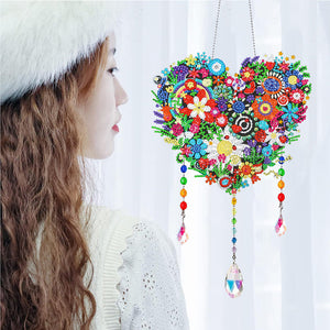 Flower Wind Chimes Heart Diamond Crystal Painting Ornaments for Home Wall Decor