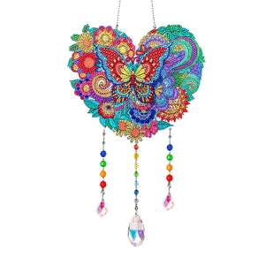 Flower Wind Chimes Heart Diamond Crystal Painting Ornaments for Home Wall Decor