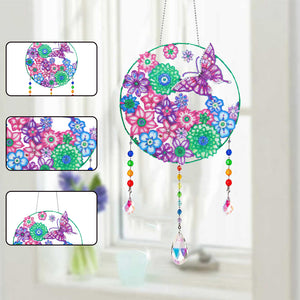 Flower Wind Chimes Flower Butterfly Diamond Crystal Painting Ornament Wall Decor