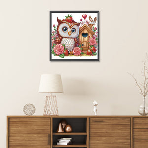 Rose Owl House 30*30CM (canvas) Partial Special-Shaped Drill Diamond Painting