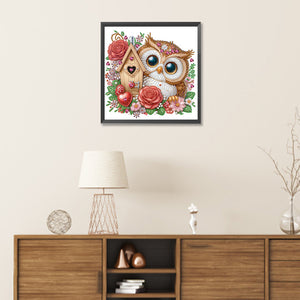 Rose Owl House 30*30CM (canvas) Partial Special-Shaped Drill Diamond Painting