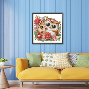 Rose Owl House 30*30CM (canvas) Partial Special-Shaped Drill Diamond Painting