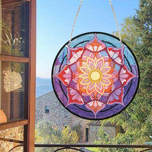 Acrylic Single-Sided Diamond Art Hanging Pendant Office Decor (Mandala Flower 3)