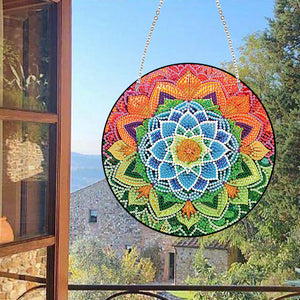 Acrylic Single-Sided Diamond Art Hanging Pendant Office Decor (Mandala Flower 4)