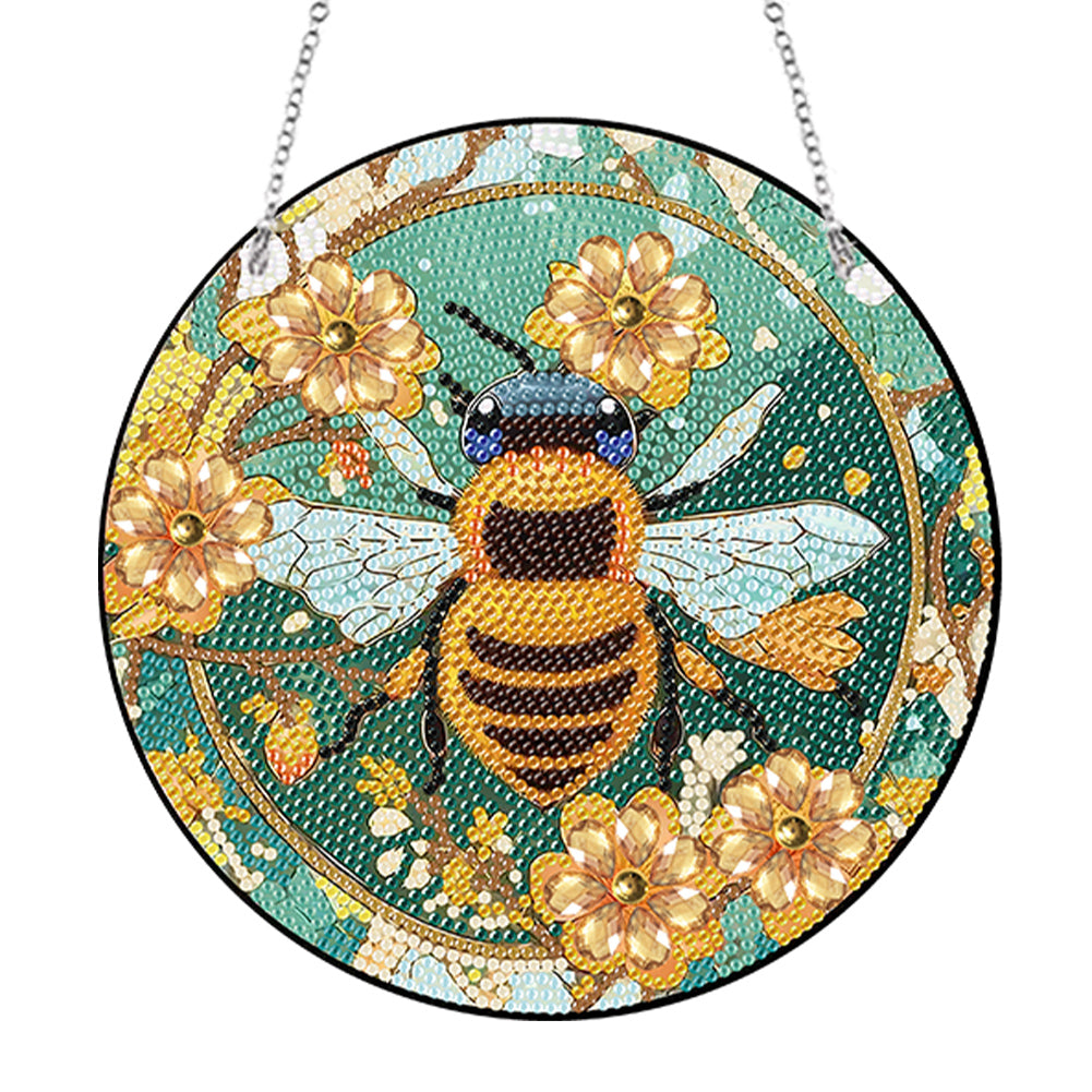 Acrylic Single-Sided Diamond Painting Hanging Pendant Home Decor (Flower Bees )