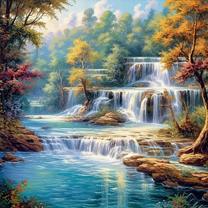 Mountains And Flowing Water 50*50CM (canvas) Full Round Drill Diamond Painting