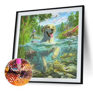 Labrador Dog Swimming 40*40CM (canvas) Full AB Round Drill Diamond Painting