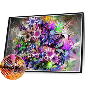 Purple Butterfly And Flower 60*40CM (canvas) Full AB Round Drill Diamond Painting