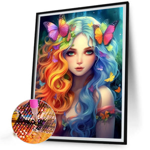 Colorful Hair Butterfly Girl 40*50CM (canvas) Full AB Round Drill Diamond Painting