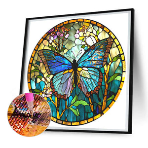 Butterfly Stained Glass 30*30CM (canvas) Full Round Drill Diamond Painting