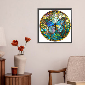 Butterfly Stained Glass 30*30CM (canvas) Full Round Drill Diamond Painting