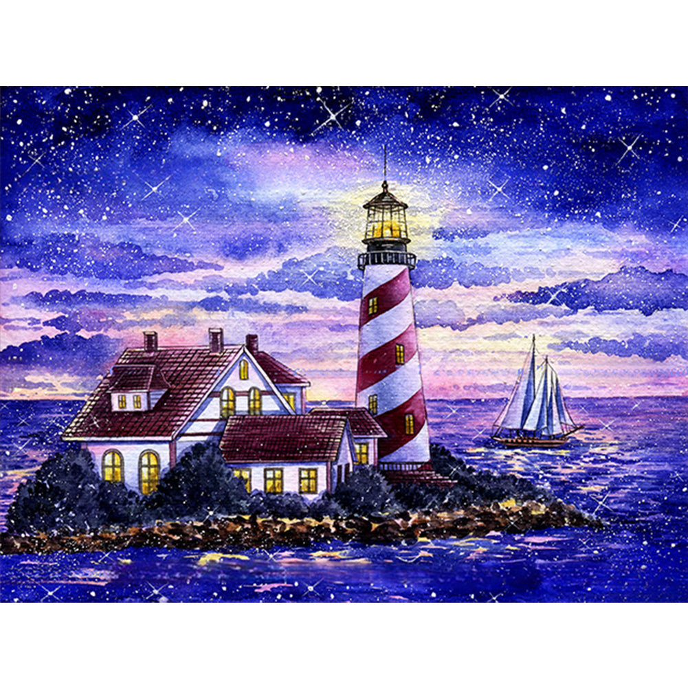 Crossing The Sea Lighthouse 40*30CM (canvas) Full Round Drill Diamond Painting