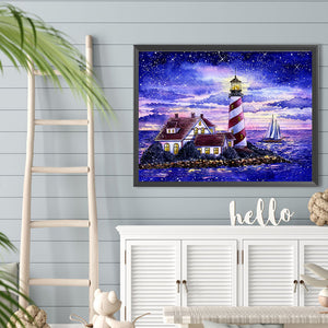 Crossing The Sea Lighthouse 40*30CM (canvas) Full Round Drill Diamond Painting