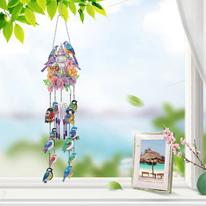 Double Side Wind Chime Diamond Art Hanging Pendant for Home Decor (Flower Bird)