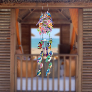 Double Side Wind Chime Diamond Art Hanging Pendant for Home Decor (Flower Bird)