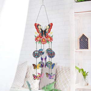 Double Side Wind Chime Diamond Art Hanging Pendant Home Decor (Flower Butterfly)