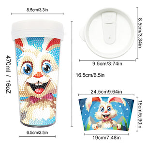 Easter 470ML Travel Diamond Painting Art Cup BPA Free With Lid (Cute Rabbit)