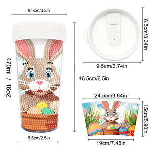 Easter 470ML Travel Home Diamond Painting Art Cup BPA Free With Lid (Rabbit Egg)