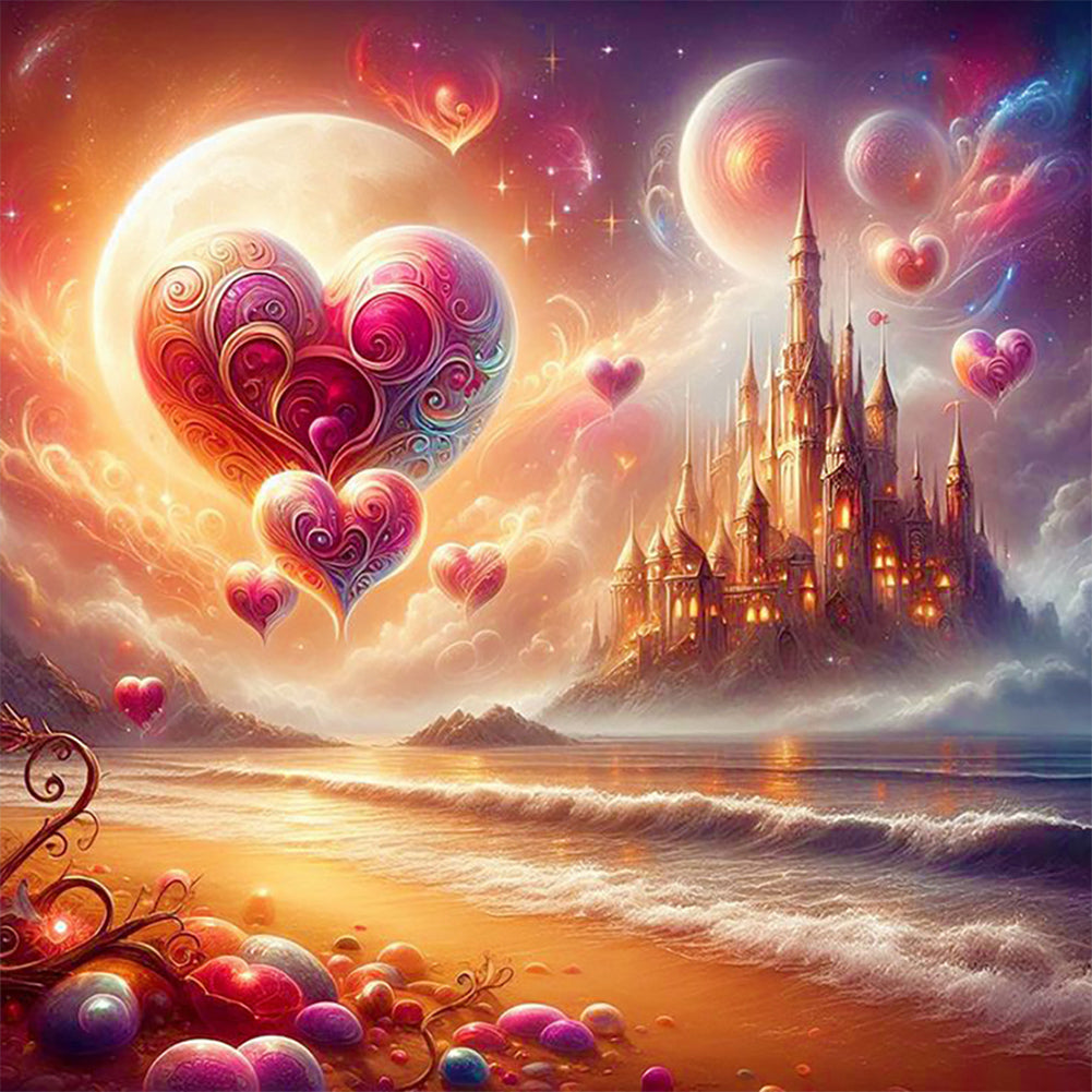 Beach Hearts And Castle 30*30CM (canvas) Full Round Drill Diamond Painting