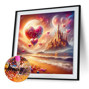 Beach Hearts And Castle 30*30CM (canvas) Full Round Drill Diamond Painting