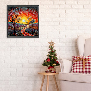 Road Under Sunset 30*30CM (canvas) Full Round Drill Diamond Painting