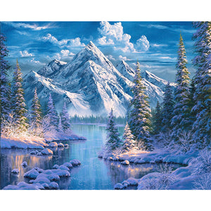 Woods Snow Mountain 50*40CM (canvas) Full Square Drill Diamond Painting
