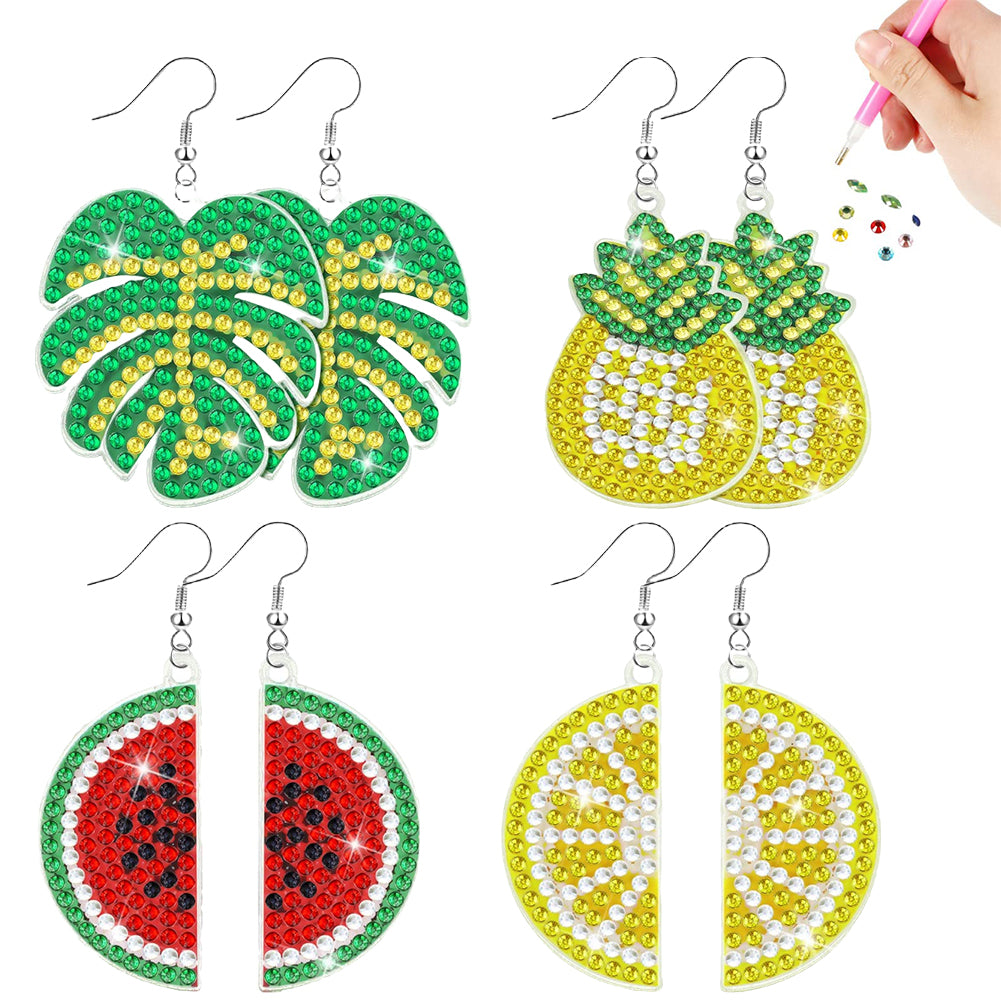 4 Pairs Double Sided Holiday Diamond Art Earrings for Women (Fruit Earrings)