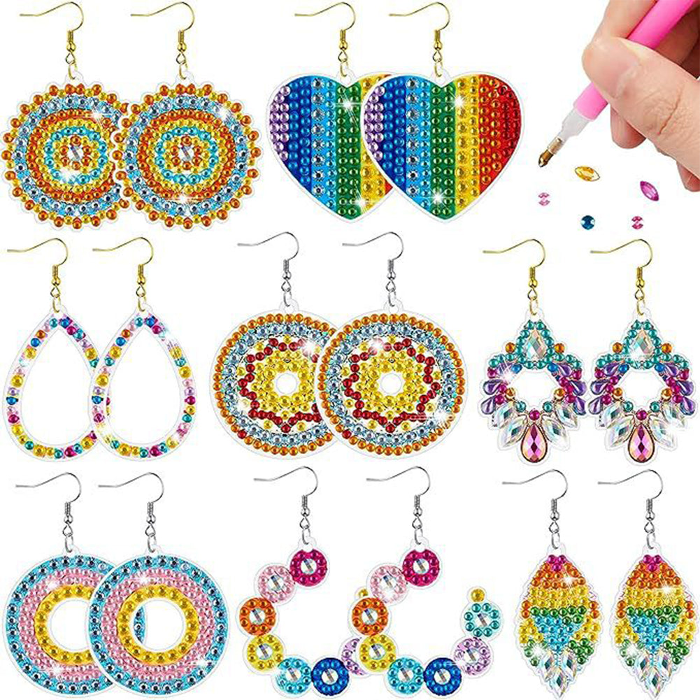 8 Pairs Double Sided Diamond Painting DIY Earring Making Kit for Women Girls