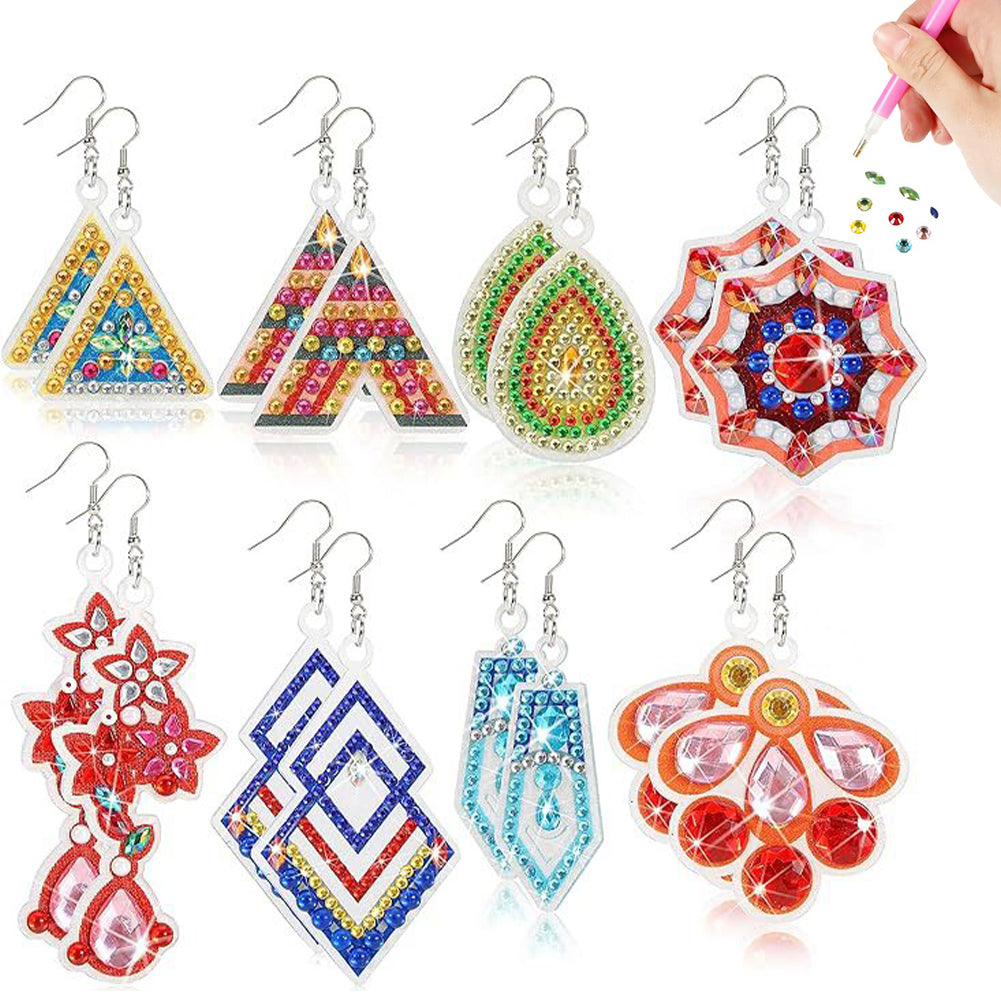 8 Pairs Double Sided Diamond Painting DIY Earring Making Kit for Women Girls