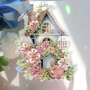 Acrylic Single Side Flower Birdcage Diamond Painting Hanging Pendant (GJ494)