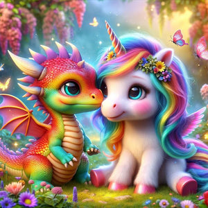 Rainbow Dragon And Rainbow Pony 30*30CM (canvas) Full Round Drill Diamond Painting